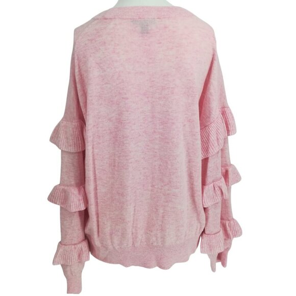 J Crew Crew Neck Ruffle Sleeve Wool Blend Sweater Size XL Pink Romantic Knit - Picture 8 of 12